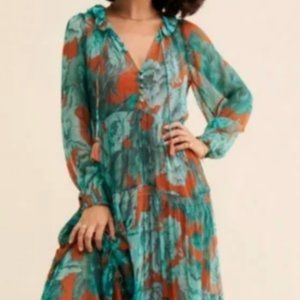 NWT The Marais Printed Chiffon Maxi Dress blue neutral chiffon layer boho
